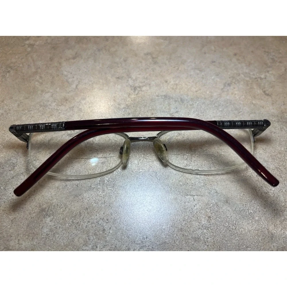 BURBERRY B1157 1003 Italy Silver/Burgundy Half Rim Eyeglasses Frame 52-17-135